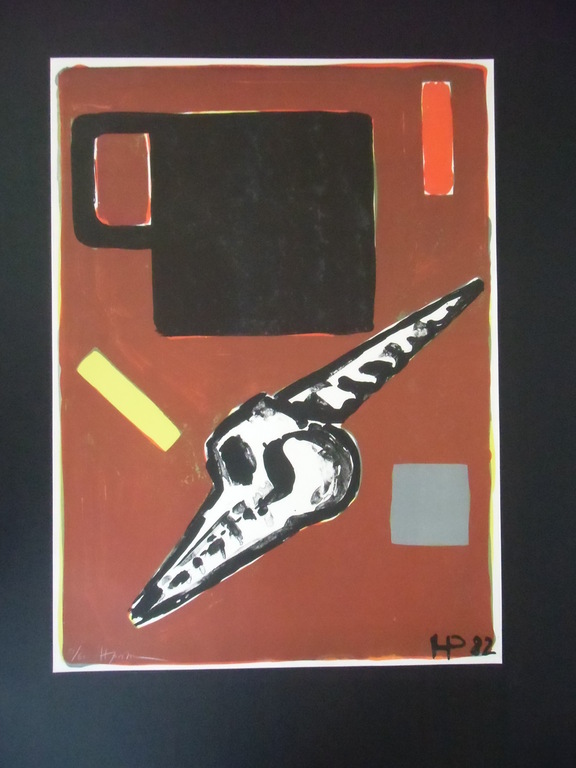 STILLEVEN MET EENHOORNSCHEDEL /// KLEURLITHO VAN HANNES POSTMA verkocht voor € 50!