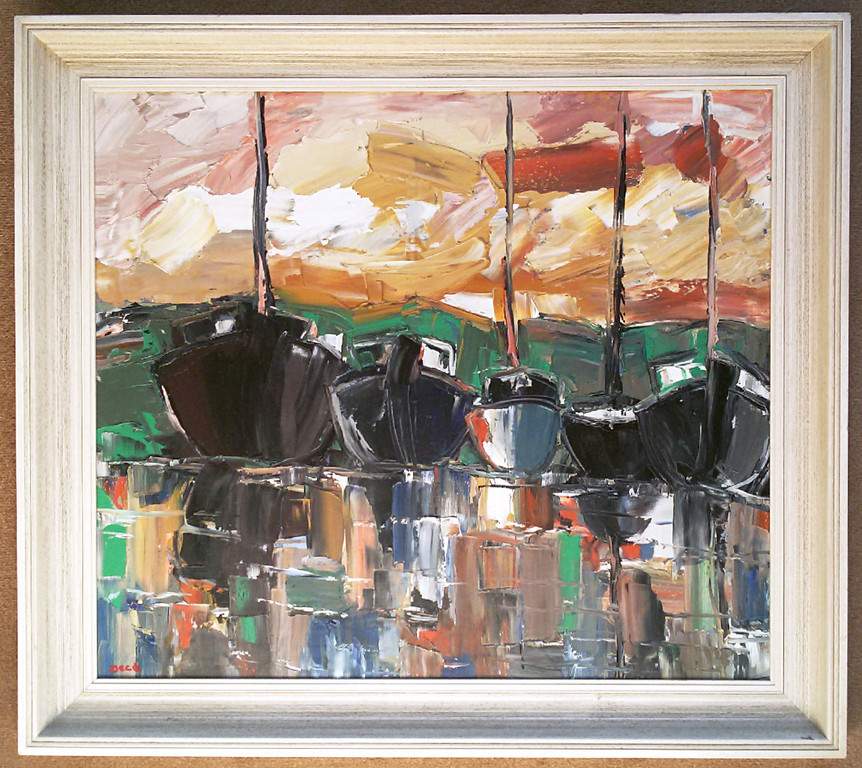 Miel Deca - Boten bij laagwater, olieverf op doek (ingelijst, groot) kopen? Bied vanaf 250!