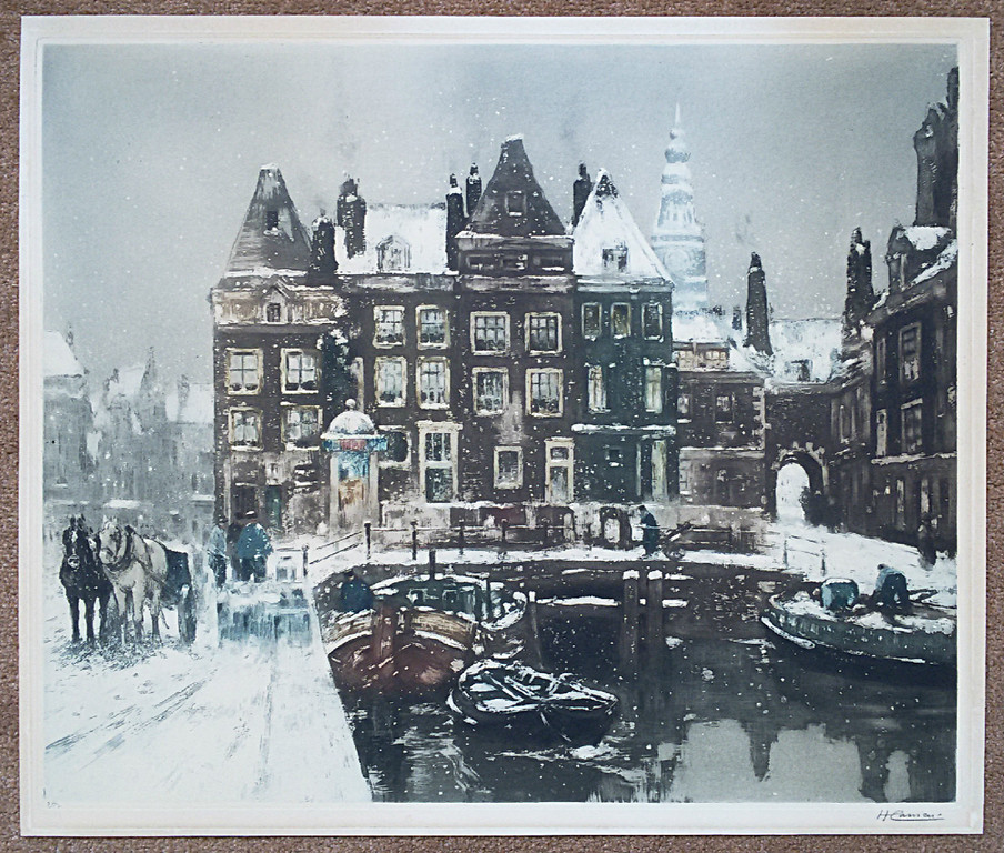 Henri Cassiers - Het Rokin in de winter, aquatint ets kopen? Bied vanaf 250!