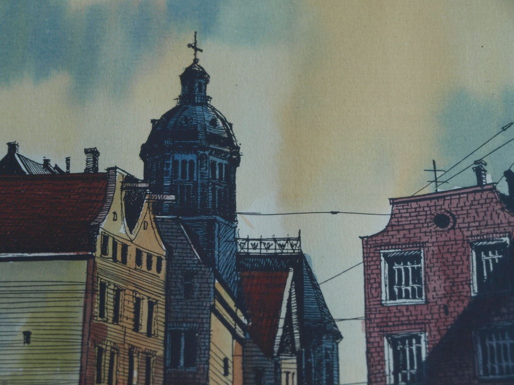 Onduidelijke signatuur : Gouache , Gracht in Amsterdam – ingelijst  kopen? Bied vanaf 35!