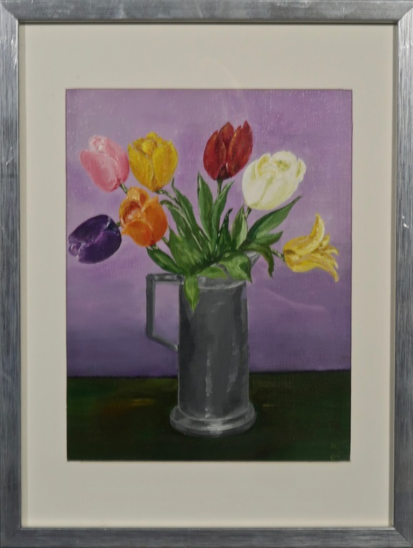 Herman Lievers: Olieverf, Tinnen kan met tulpen - Ingelijst kopen? Bied vanaf 1!