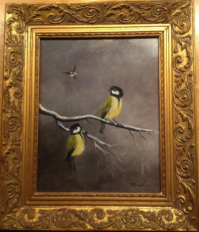 Koolmezen van Henk Poeder, olieverf op paneel kopen? Bied vanaf 69!