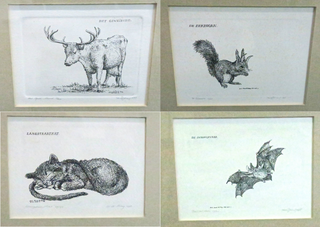 Lot met vier ingelijste etsen van Karel Sirag verkocht voor € 50!