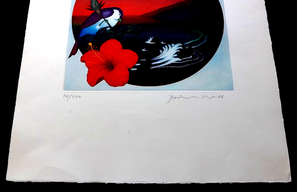 Onkende kunstenaar - gesigneerde kleuren-ets op Arches met Japans motief kopen? Bied vanaf 1!