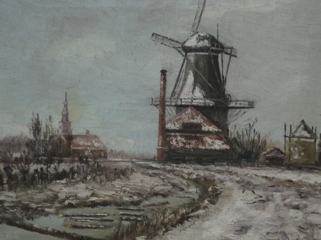 Gerbr.F.v.Schagen olieverf "Molen in winterlandschap" gesigneerd ca 1930 kopen? Bied vanaf 1!