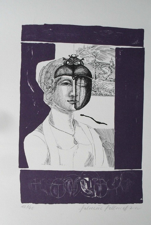 Helmut Hellmessen - Vrouw met Masker - litho handgesigneerd verkocht voor € 60!