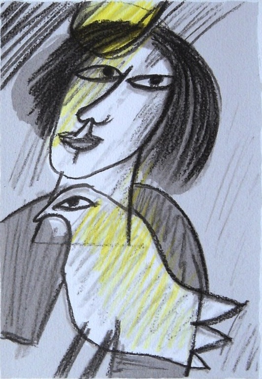 Corneille: Vrouw en vogel in geel verkocht voor € 74!