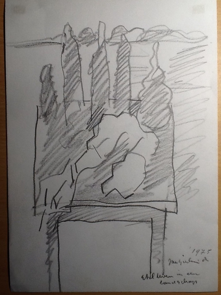 Jan Sierhuis: 2 tekeningen op papier,Stilleven in landschap, Dier in landschap. kopen? Bied vanaf 75!