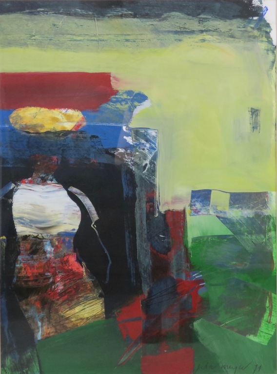 Peter Meijer: Acryl op papier, Compositie met figuur - Ingelijst kopen? Bied vanaf 1!