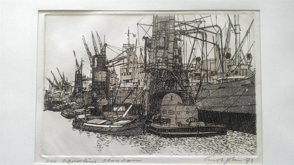 Ets aquatint Maashaven gesigneerd en gedateerd '71 kopen? Bied vanaf 21!