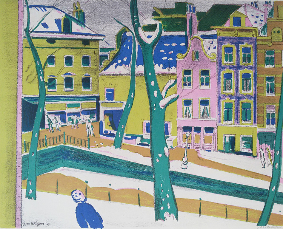 Jan Wiegers - Achterburgwal, gesigneerde litho kopen? Bied vanaf 250!