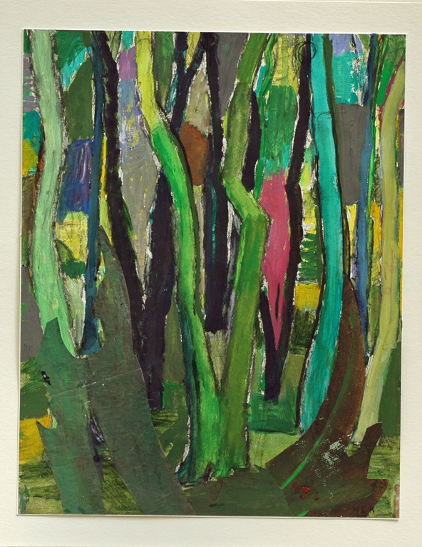 Hans Ebeling Koning, geschilderde collage, de bomen het bos verkocht voor € 105!