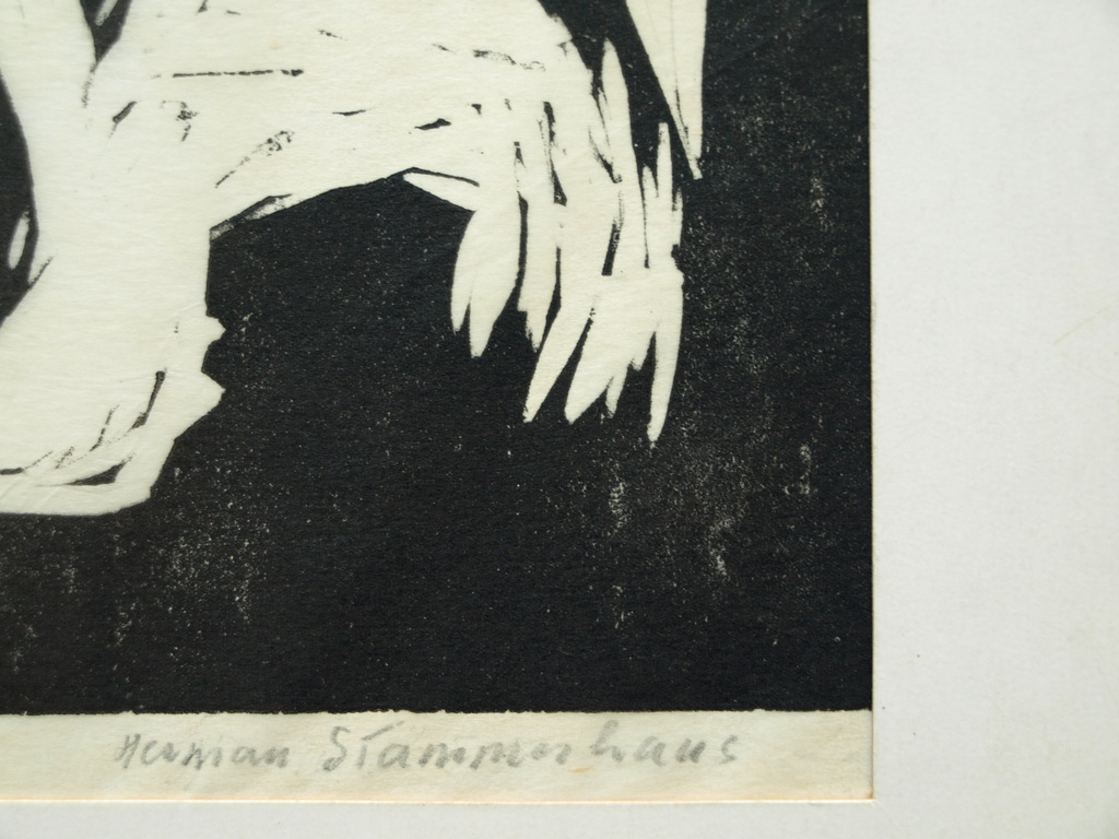 Herman Stammeshaus :  Houtsnede – Kat voor raam – gesigneerd - 1956 kopen? Bied vanaf 1!