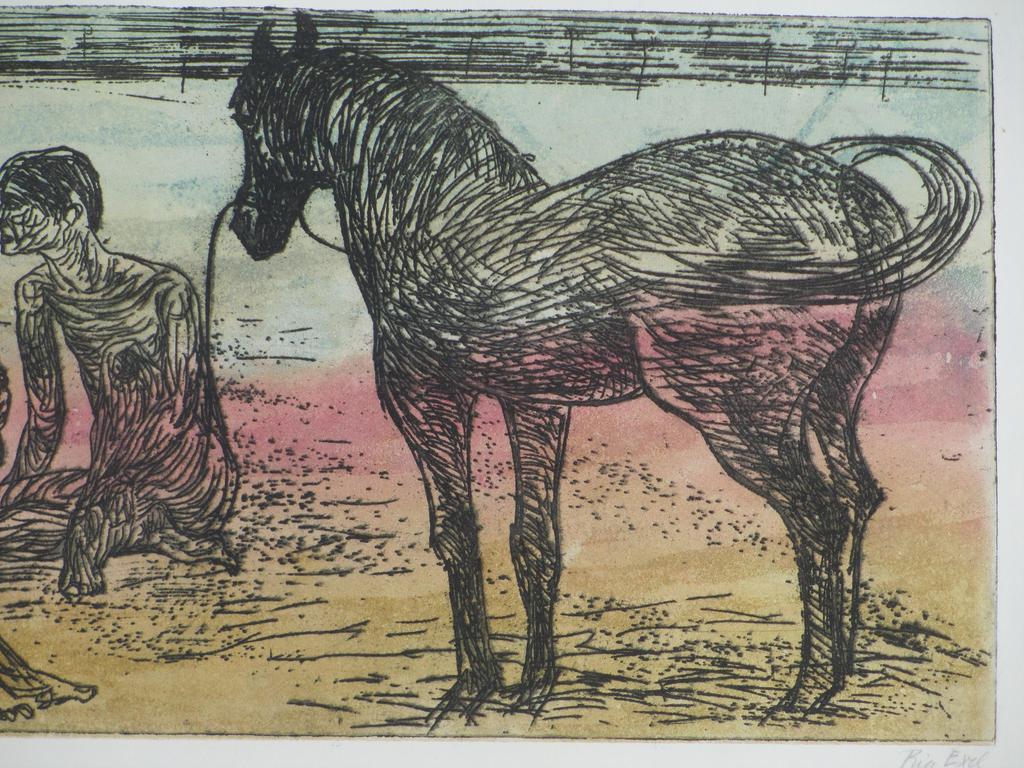 Ria Exel, Wachten op Godot, Kleurets aquatint kopen? Bied vanaf 55!