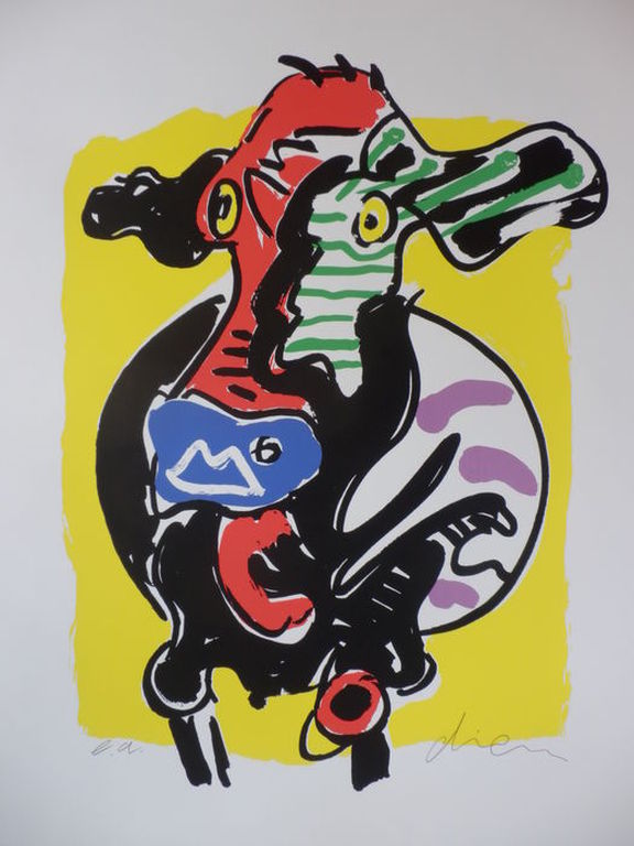 PETER DIEM XL Zeefdruk (76x56 cm)  REUZENKOE GEEL  Handgesigneerd kopen? Bied vanaf 65!