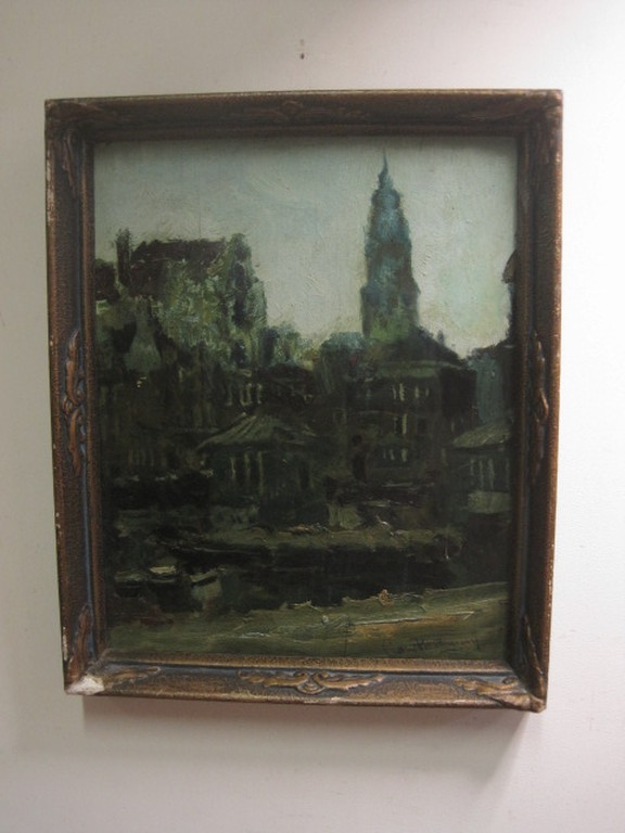 vroeg 20e eeuws Impression. olieverf Amsterdam Munttoren en Singel  gesigneerd  kopen? Bied vanaf 1!