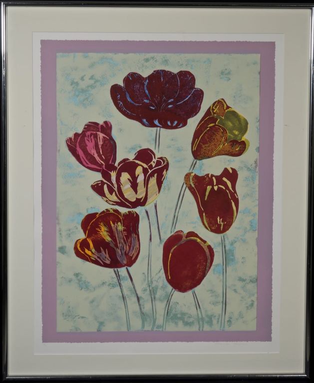 Marjan Jaspers: Zeefdruk, Tulpen I - Ingelijst (Groot) kopen? Bied vanaf 1!