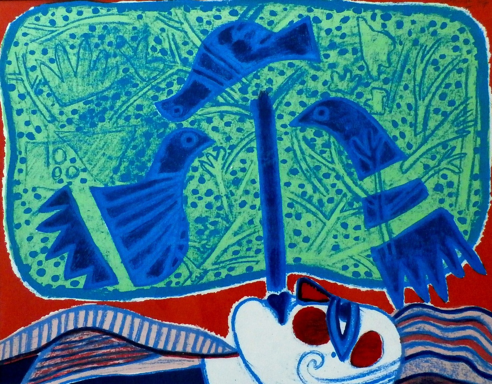  corneille - ingelijste litho:  autre a oiseaux - 1977 verkocht voor € 225!