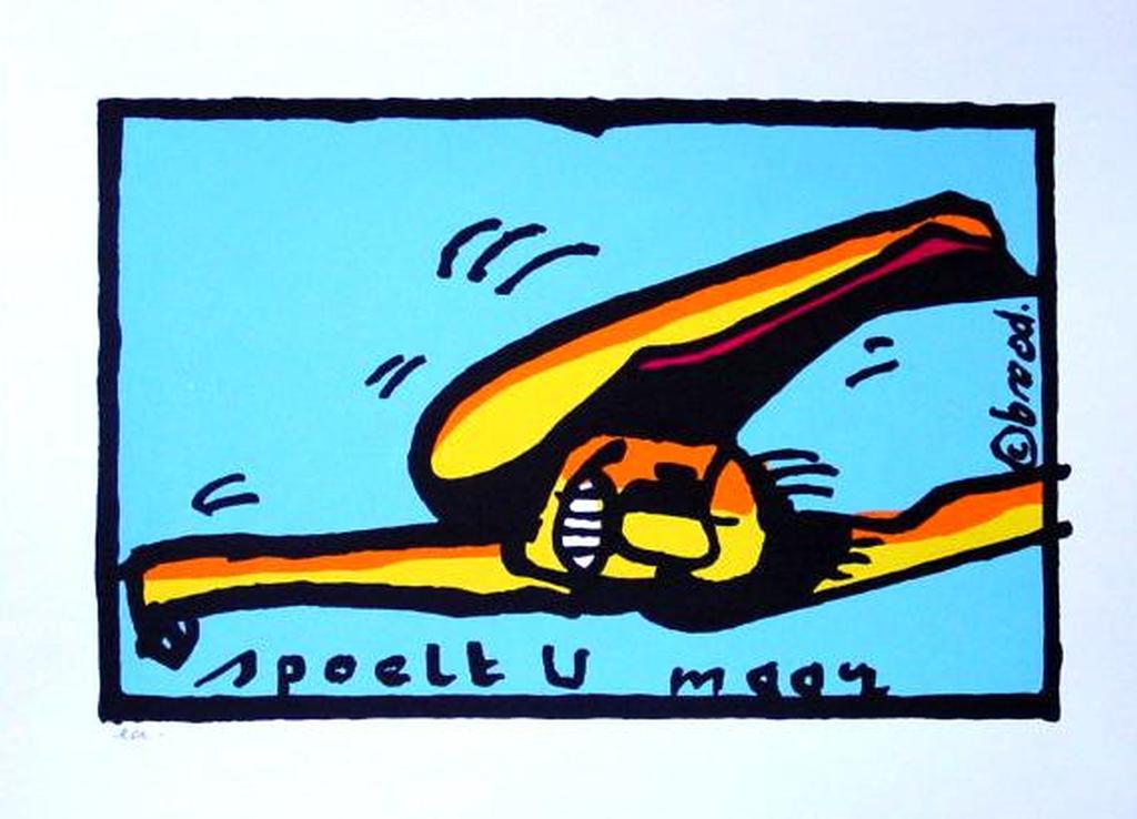 HERMAN BROOD, gelimiteerde en handgesigneerde zeefdruk 'Spoelt u maar' verkocht voor € 51!