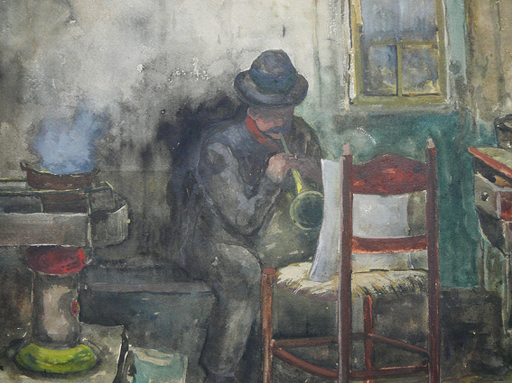 A. Bos: 'Solitair' -aquarel- 1920/1930 kopen? Bied vanaf 65!
