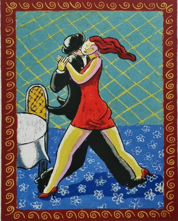 Jacques Tange - zeefdruk - Dinner-tango - ingelijst kopen? Bied vanaf 70!