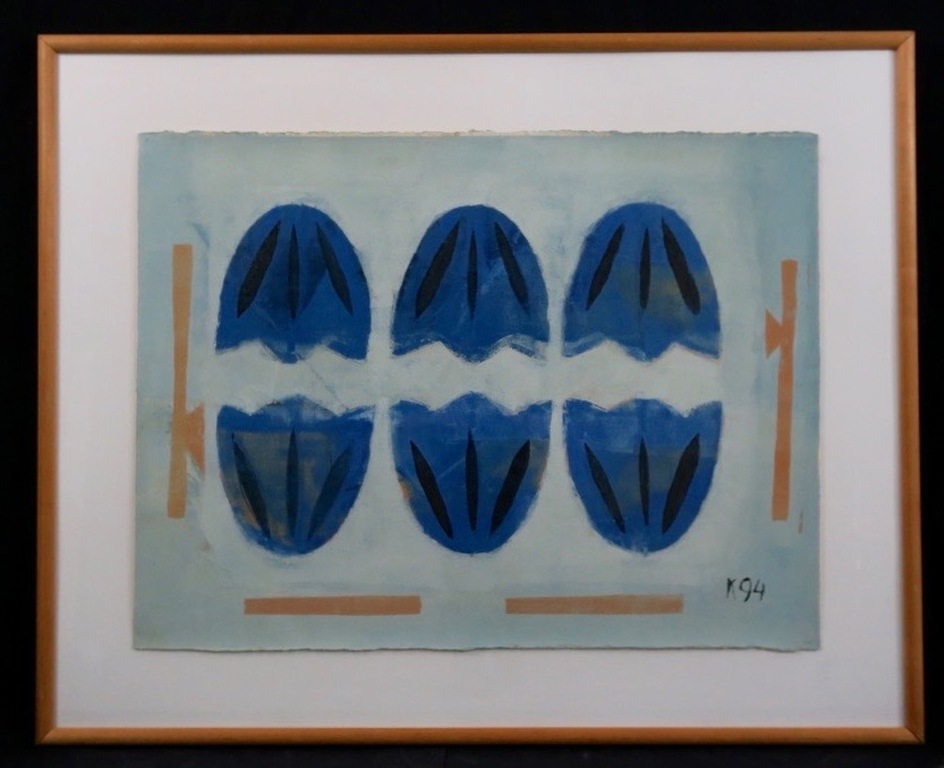 Aafke Kelly: Olieverf op papier, Blues in the field - Ingelijst kopen? Bied vanaf 50!