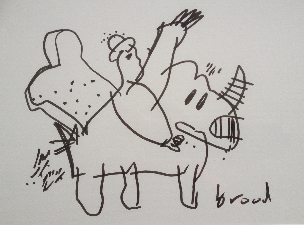 Herman Brood - originele tekening - viltstift op papier / ingelijst verkocht voor € 147!