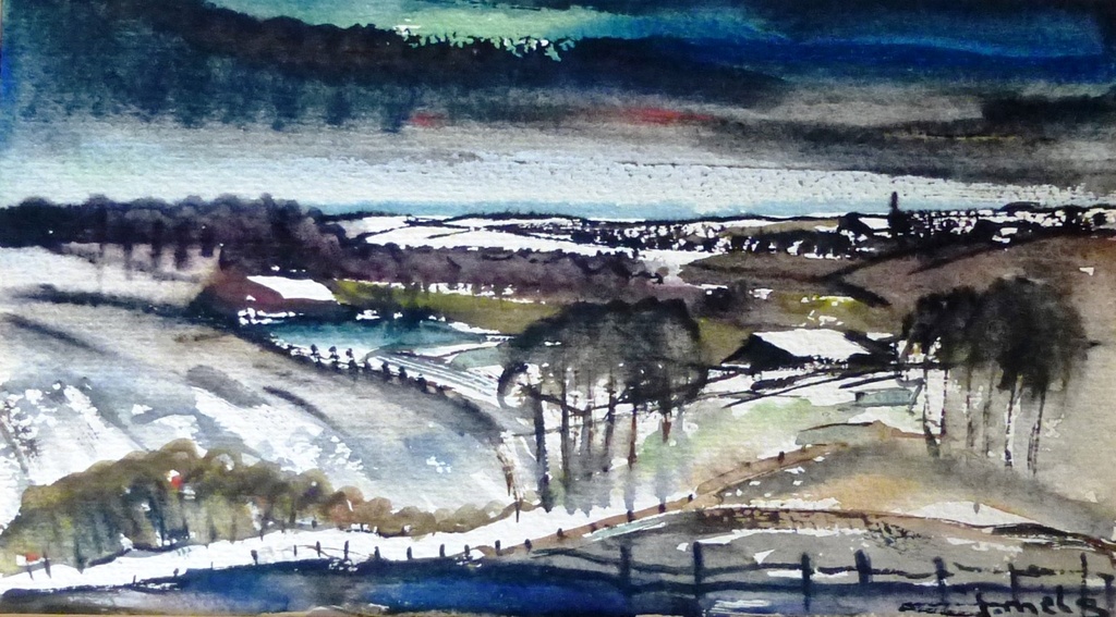 Jacques Mels, aquarel: Landschap, handgesigneerd verkocht voor € 40!