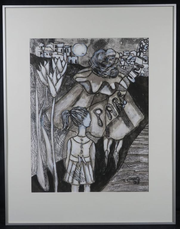 Franca Muller Jabusch: Acryl en krijt, De geur van amber - Ingelijst verkocht voor € 35!