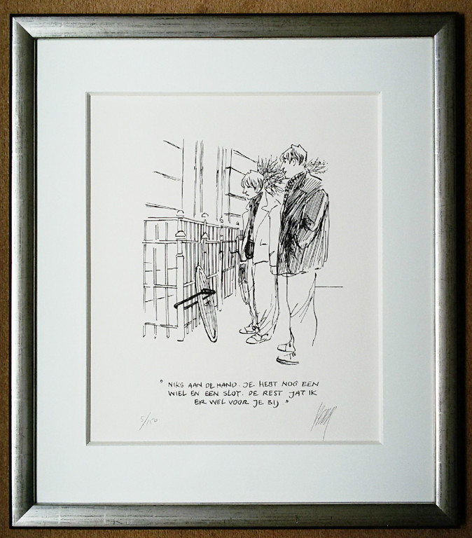 Peter van Straaten - Gejatte fiets, zeefdruk (prachtig ingelijst) kopen? Bied vanaf 140!