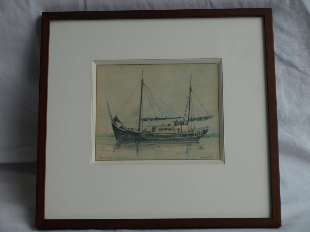 Poppe Damave (1921–1988) : tekening , Spaarndam – Gesigneerd & ingelijst  kopen? Bied vanaf 1!