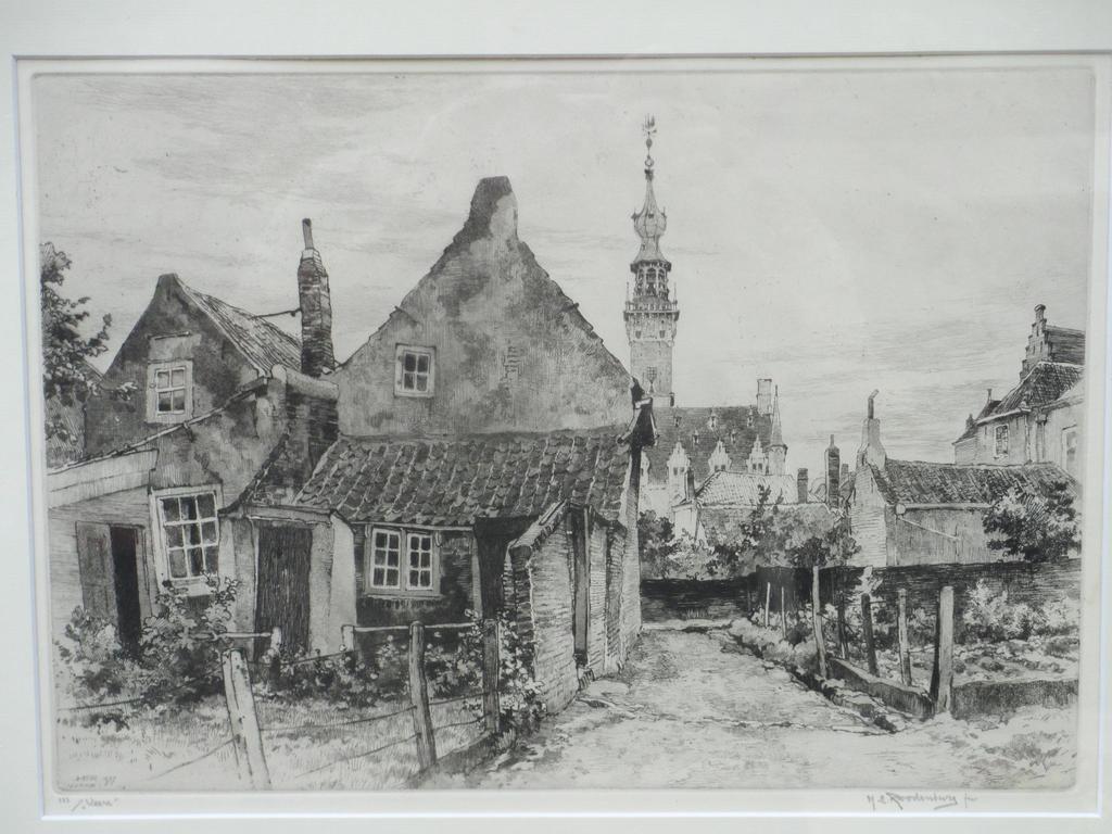 H.E.Roodenburg, 'Grijze dag' Veere, Ets 1937 verkocht voor € 80!