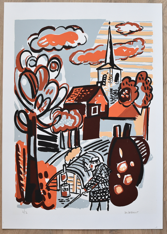 Ward Lernout #Dorpsgezicht# , Zeefdruk, gesigneerd/genummerd , ca. 1980, mint-- kopen? Bied vanaf 45!