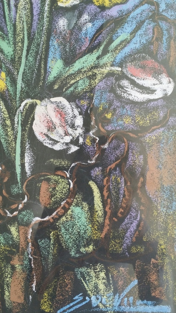 Onbekend. Krijttekening. Stilleven bloemen. kopen? Bied vanaf 15!