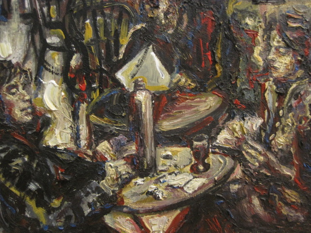 Boeiend olieverf "Cafe interieur met personen" gesigneerd Baxter  kopen? Bied vanaf 1!