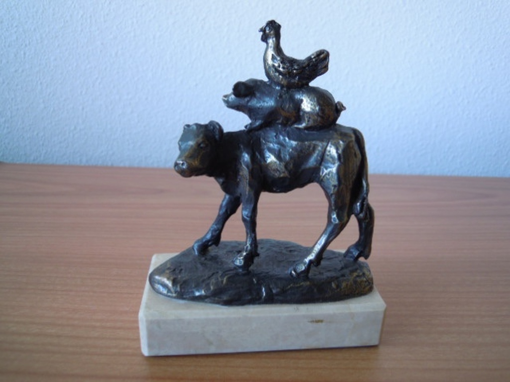 Bronzen beeldje CORRY AMMERLAAN - koe varken en kip -14 cm = gesigneerd kopen? Bied vanaf 15!