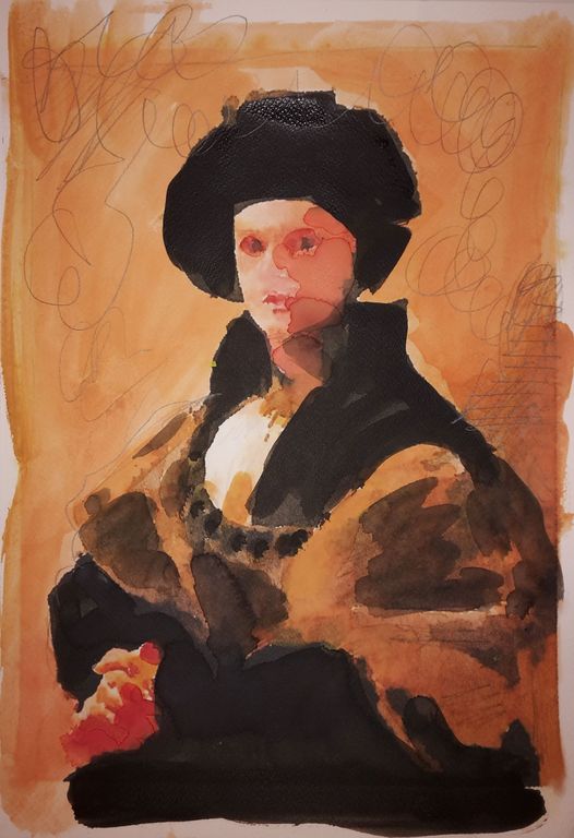 Peter Klashorst - gemengde techniek op aquarel papier - Self portrait kopen? Bied vanaf 75!