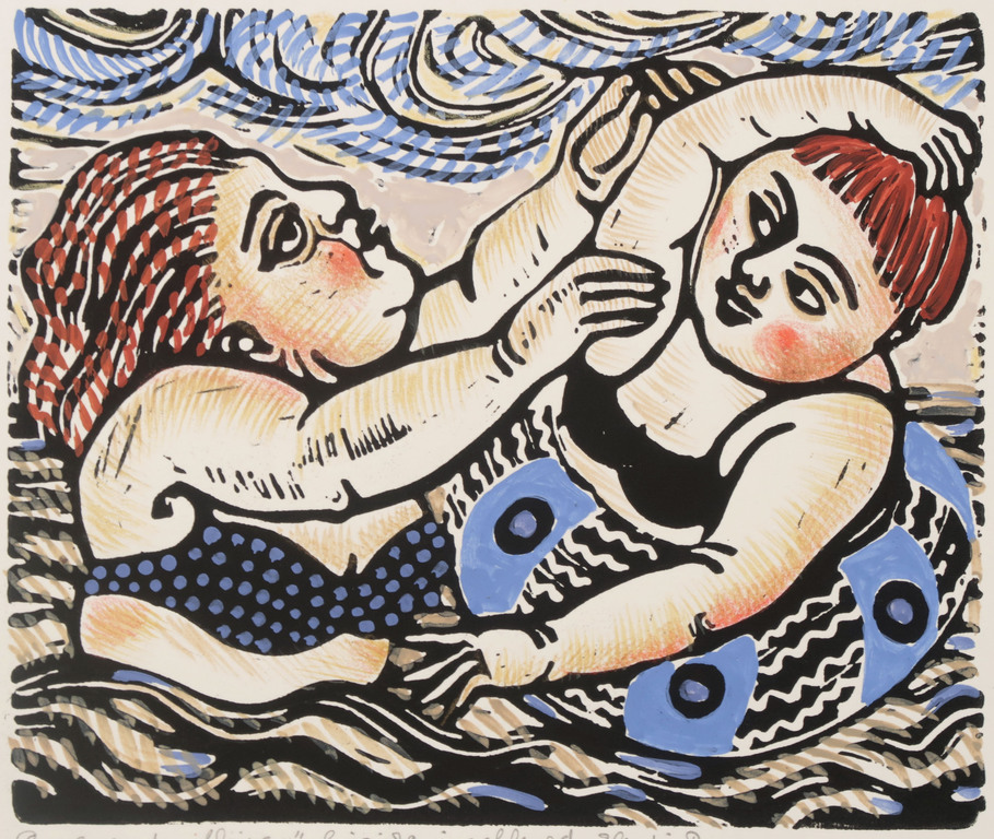 Heidi Daamen: Handgekleurde lino, Boven water blijven kopen? Bied vanaf 1!