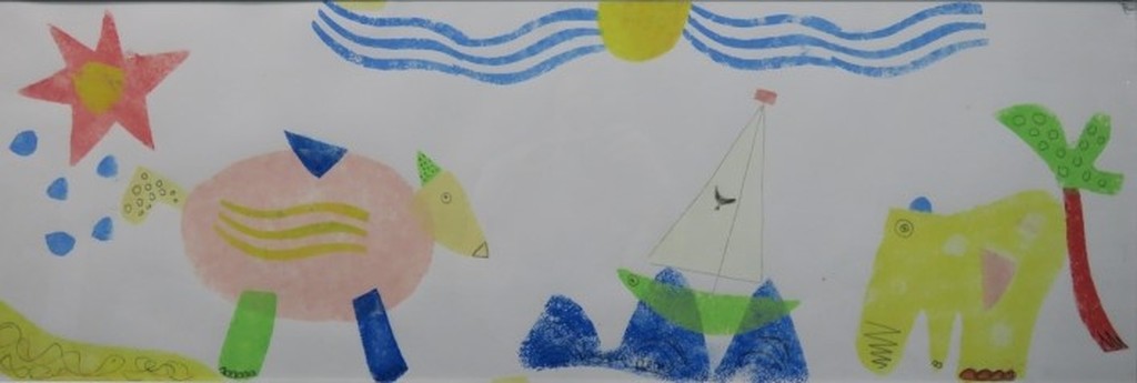 Wout Sanders: Olie en/of acryl op papier, Ollie gaat op reis - Ingelijst kopen? Bied vanaf 1!