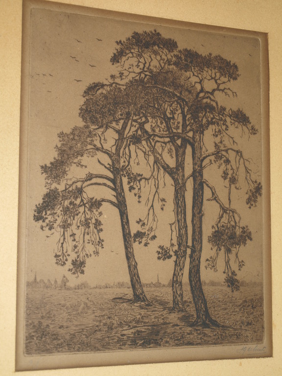 SUZE DE LINT (1878-1953) – Ets- Bomen  –Gesigneerd & ingelijst–ca 1920 verkocht voor € 45!