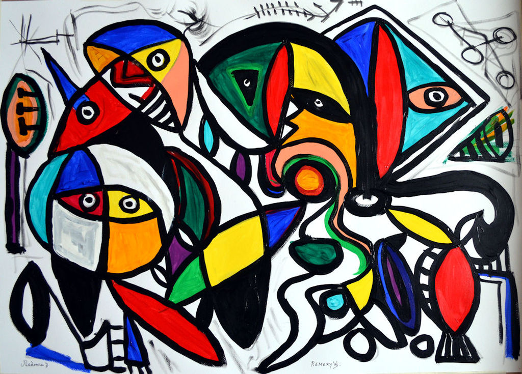 Het gesprek- acryl op zwaar papier-door beiden handgesigneerd verkocht voor € 120!