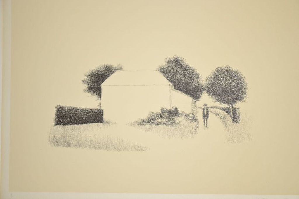 Metten Koornstra: Litho, Landschap met man en huis, 1972 kopen? Bied vanaf 1!
