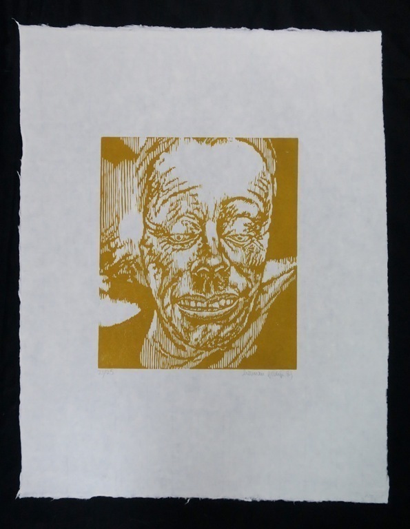 Herman Gordijn: Houtsnede op Japans papier, Portret verkocht voor € 40!