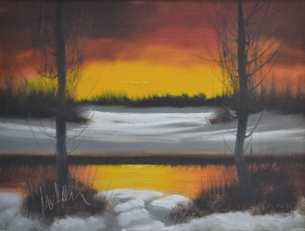 Henning Damgaard (?): olieverf op doek, winters landschap met zonsondergang kopen? Bied vanaf 1!