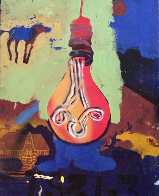 ESPEN GREGEN HAGEN - Acryl op paneel, Composition of Sjablones 1998 verkocht voor € 130!