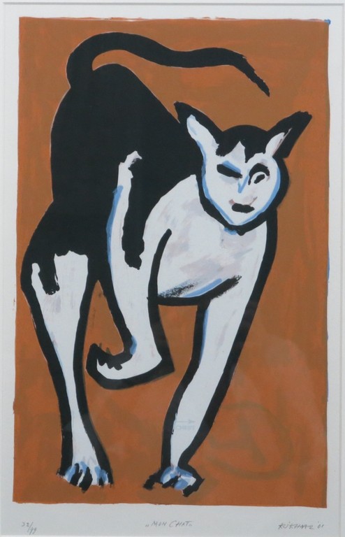 Herman Krikhaar: Zeefdruk, Mon chat - Ingelijst kopen? Bied vanaf 50!