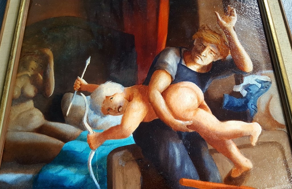 Richard van der Spek: olieverf op paneel, De bedrogen echtgenoot  kopen? Bied vanaf 100!