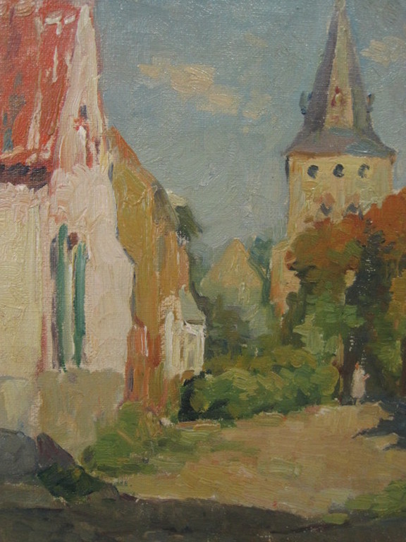 George Lemmers 1871-1944 "zonnig dorpsgezicht" olieverf ca, 1900 kopen? Bied vanaf 1!