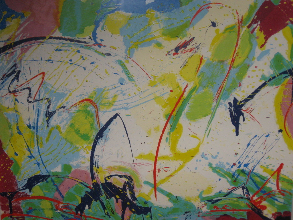 Nic Jonk: kleurenzeefdruk, 'De Zwaan', 1992,  ZEER GROOT Ingelijst kopen? Bied vanaf 199!