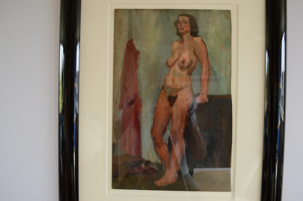 Evert Pieters (1856-1932) staand naakt,olie/board 27 x 41 ca.1920 signatuur l.o kopen? Bied vanaf 350!